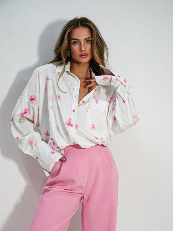 Koszula CUBA LIBRE biała różowe kwiaty