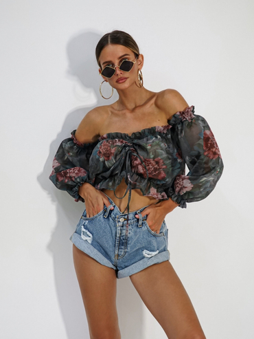 Spanish blouse NALA green flowers