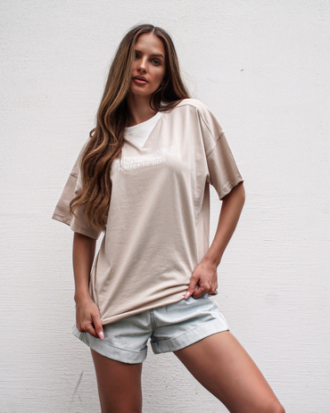 T-shirt COOL GIRL długi beige