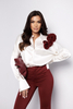 OSSI ecru maroon flower shirt