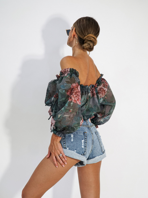 Spanish blouse NALA green flowers