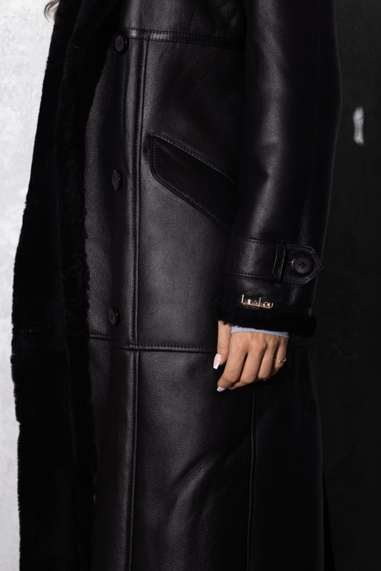 PREMIUM black long sheepskin coat PREORDER
