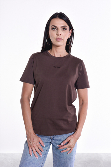 T-shirt LL czekoladowy haft