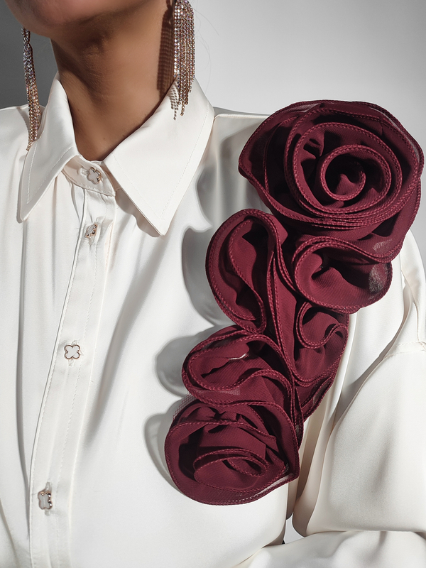 OSSI ecru maroon flower shirt