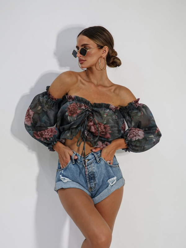 Spanish blouse NALA green flowers