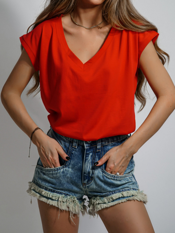 V-NECK T-shirt red
