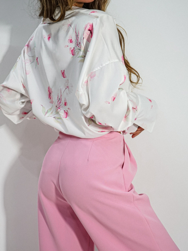 Koszula CUBA LIBRE biała różowe kwiaty